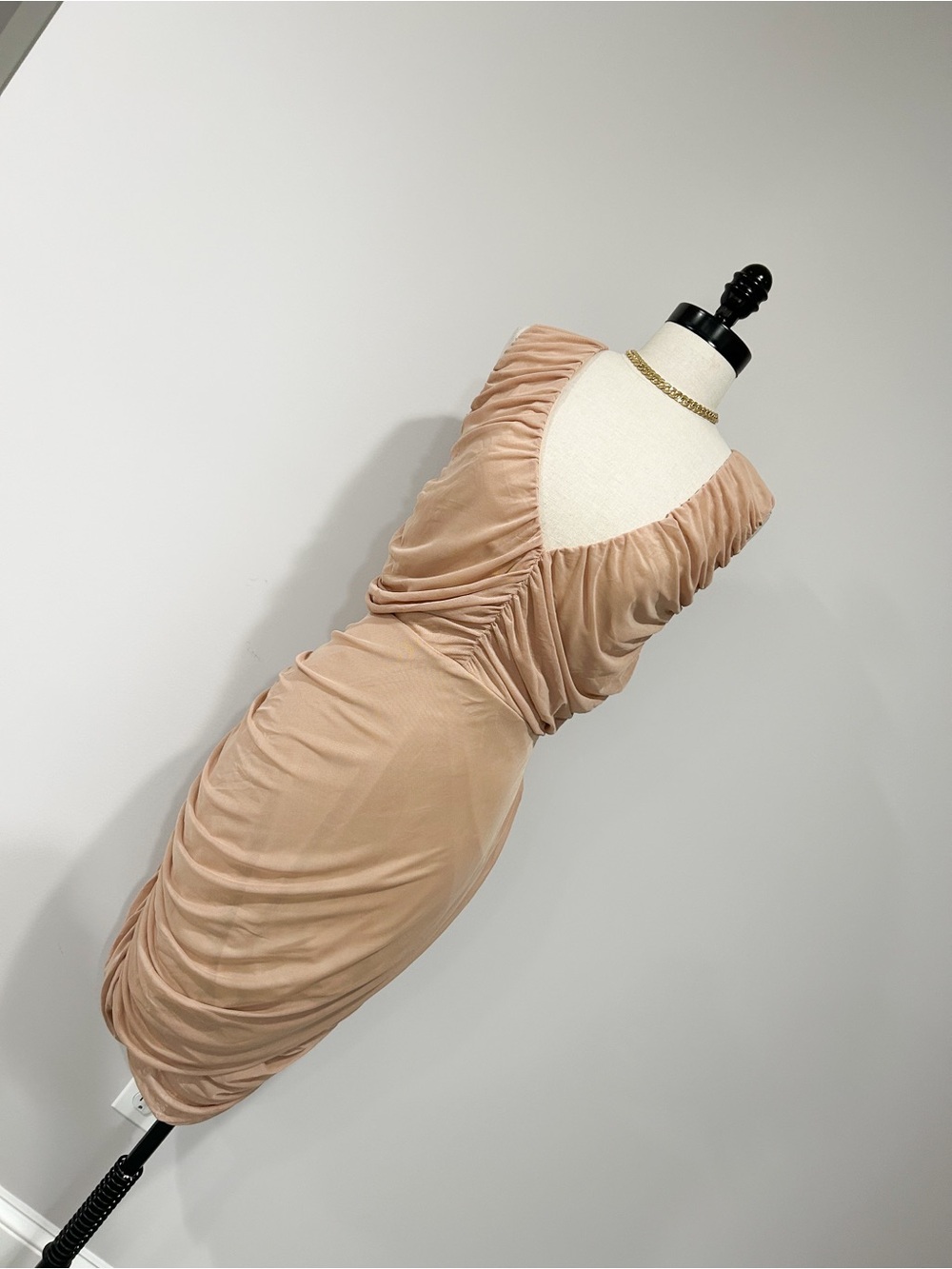 Fashion Nova Blush Ruched V-Neck Midi Dress